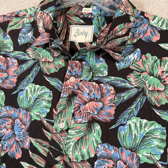 Bixby Nomad Mens XL Floral Hawaiian Shirt Black Tropical Print Short Sleeve - Picture 1 of 6